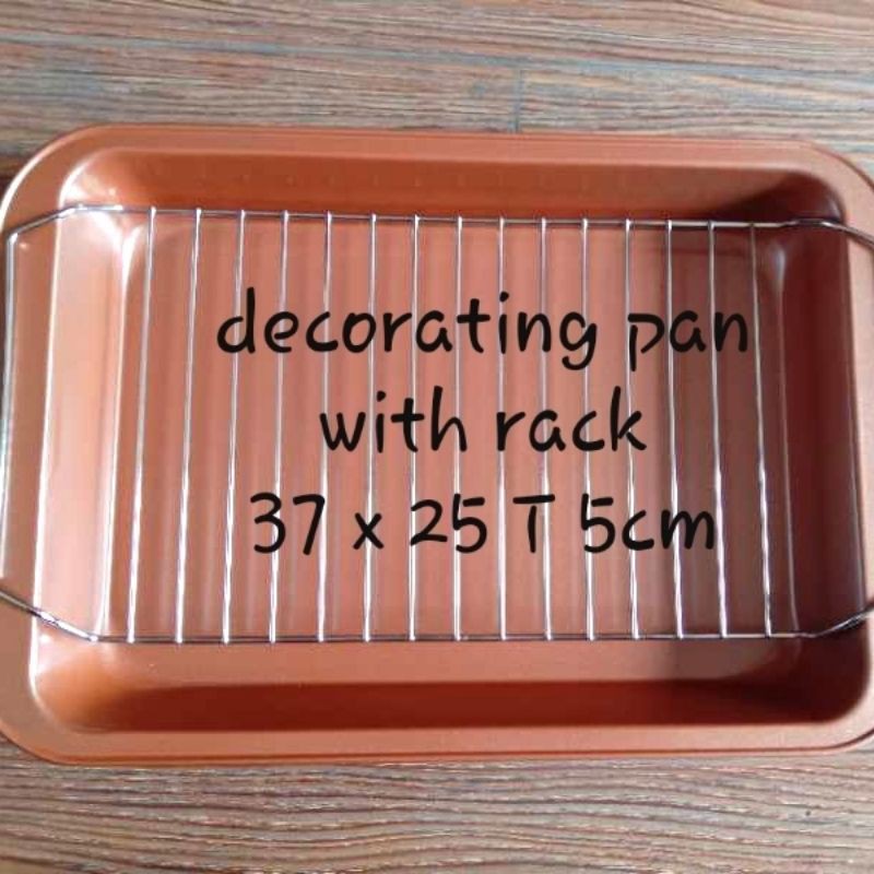 decor pan 37x25x5cm panggangan ayam daging copper pan loyang kecil dekor decorating pan wtih rack