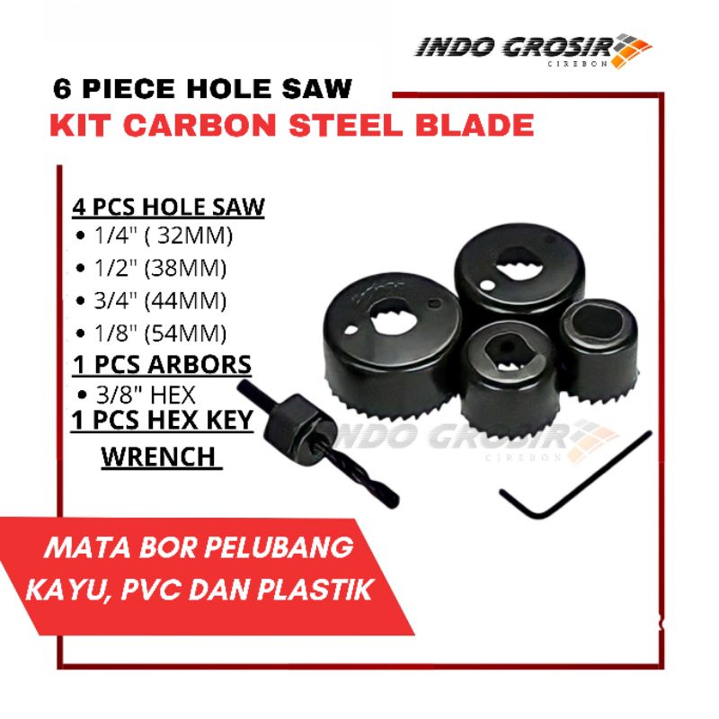 Holesaw Set 6 Pcs Hole Saw Mata Bor Pelubang Kayu Set 6Pcs Pelubang PVC