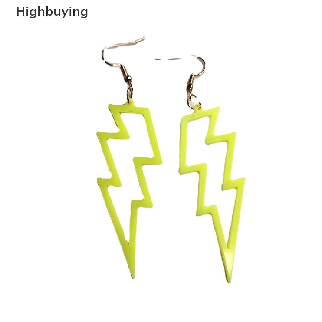 Hbid Anting Gantung Panjang Model Petir Hijau Fluorescent Bahan Akrilik Gaya Retro Untuk Wanita