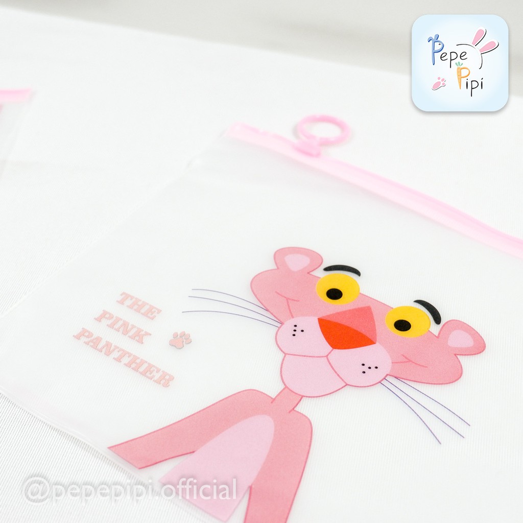 Map Plastik Pink Panther ukuran kertas A5 dengan Zip Lock Transparan