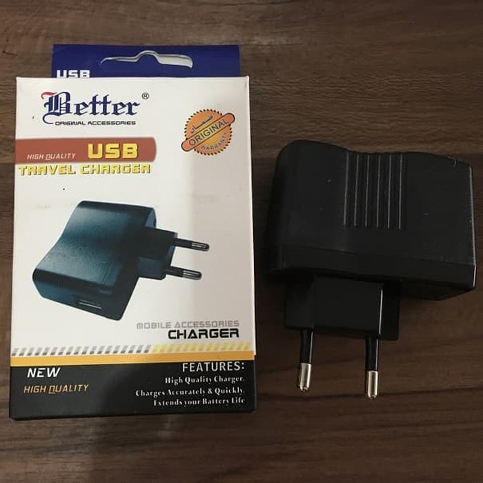 Kepala Charger Hitam Berkualitas Pakai Lampu USB merk Better Grosir