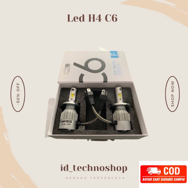 lampu mobil Led H4 C6 COB warna putih