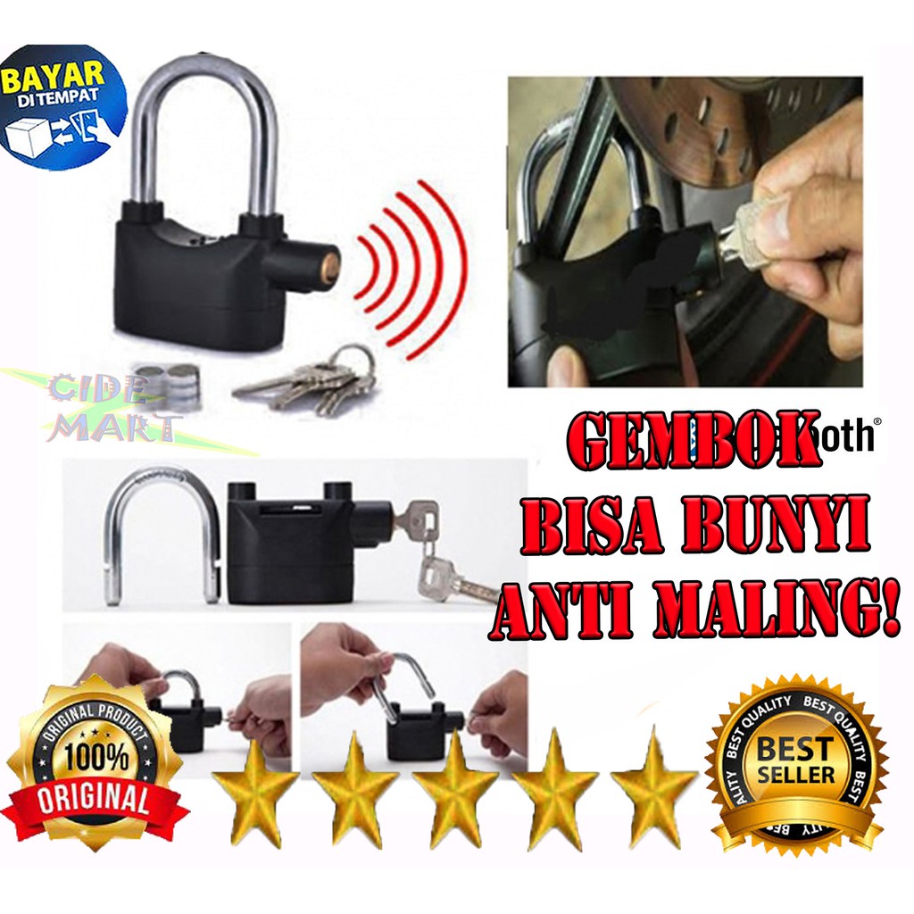 [TERLARIS] GEMBOK ALARM UNTUK ANTI MALING BUAT MOTOR MOBIL PAGAR PINTU SAFE