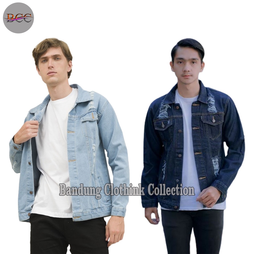 BCC - Jaket Jeans Pria Ripped - Jaket Jeans Pria Sobek - Jaket Jeans Destroy - Jaket Denim Pria Sobe