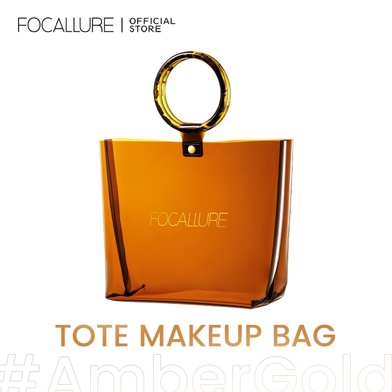 FOCALLURE #AmberGold PVC High Quality Beauty Bag Waterproof Travel Cosmetics Tote Bag