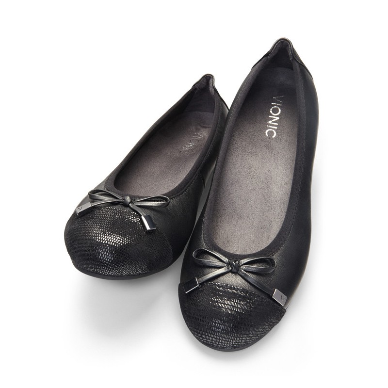 Vionic Minna Black Ballerina Shoes Wanita