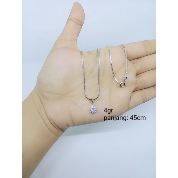 kalung perak wanita asli silver 925 lapis emas putih kasandra + liontin solitaire mp - perhiasan