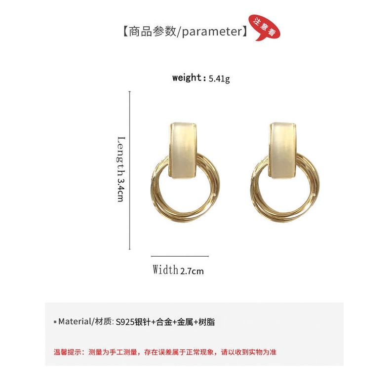 S perak jarum rasa geometris bulat anting-anting Korea anggun online influencer resin stud anting-an