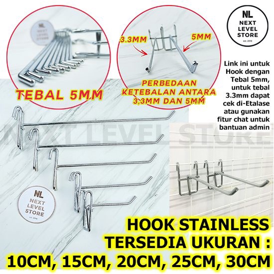 Stainless Hook 10 15 20 25 CM Tebal 5MM Gantungan Cantolan Ram Display