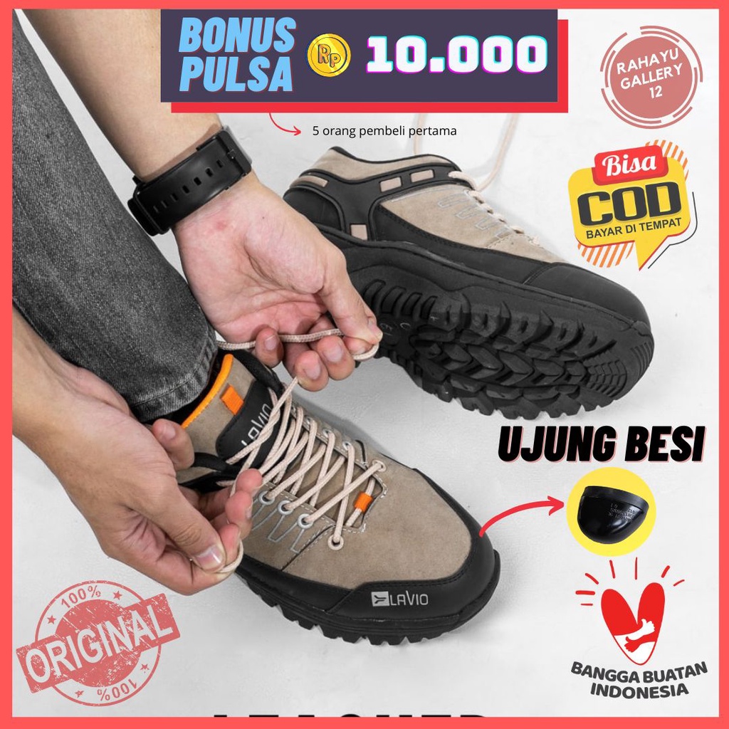 Sepatu Safety Pria Ujung Besi Original Lavio Leacher Septi Kerja Cowok Sefty Proyek