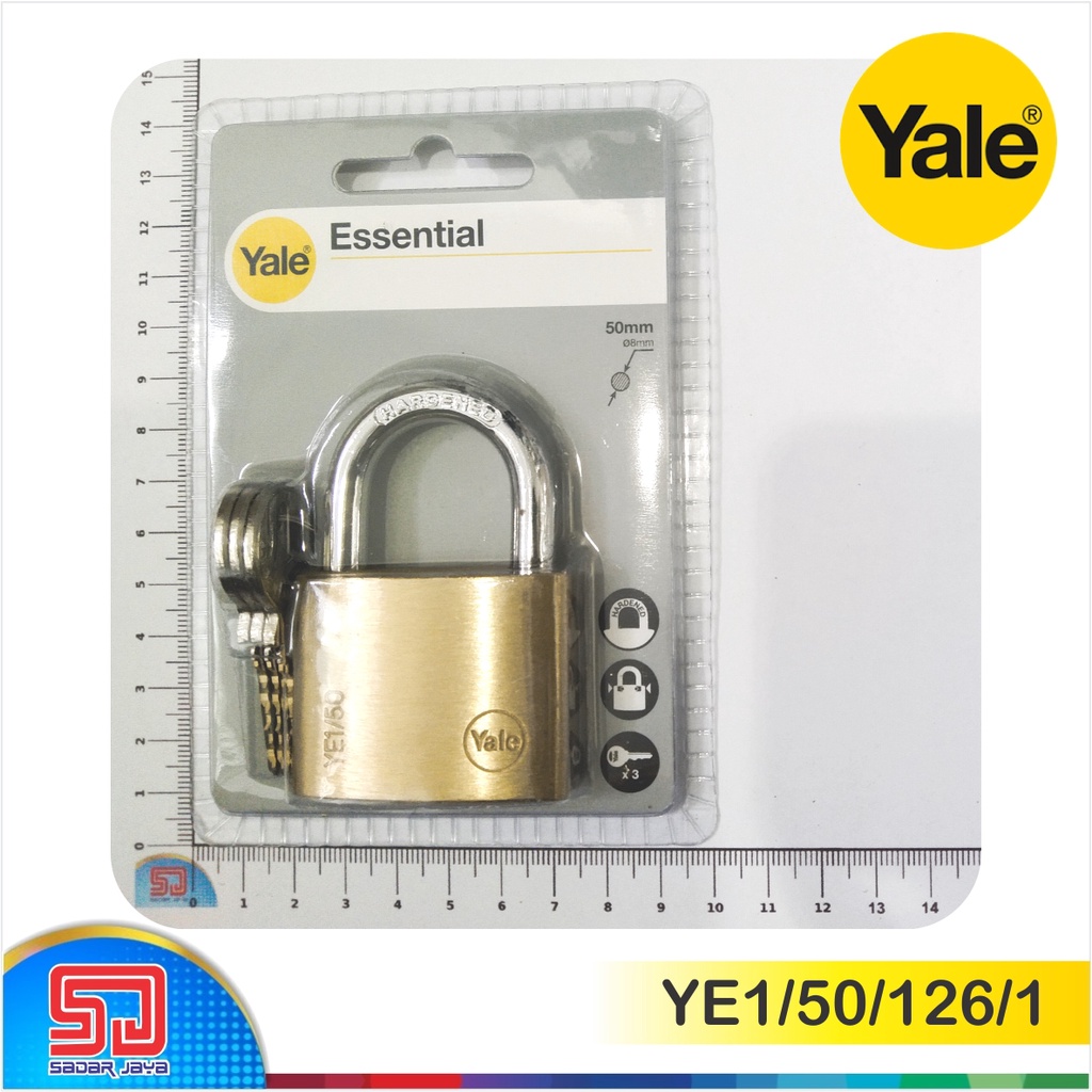 Yale YE1/50/126/1 Gembok Kuningan 50mm Leher Pendek 26mm Padlock Brass Material Hardened Steel