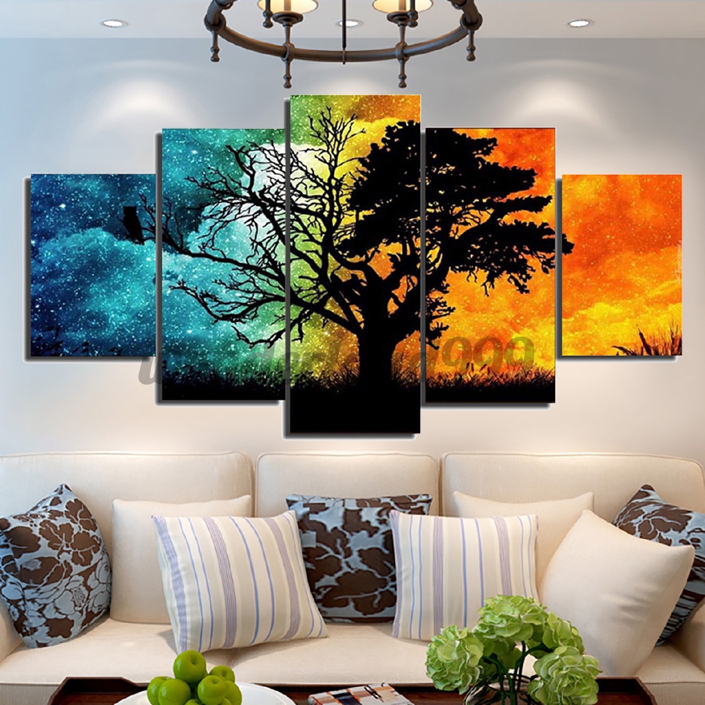 5 Pcs Frameless Canvas Prints Pictures Morden Abstract Paintings Canvas Wall Art Shopee Indonesia