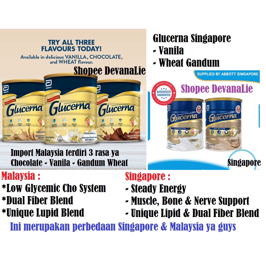 

850gr Susu Abbott Glucerna Triple Care For Diabetic Diabetes Vanila Gandum Coklat Chocolate