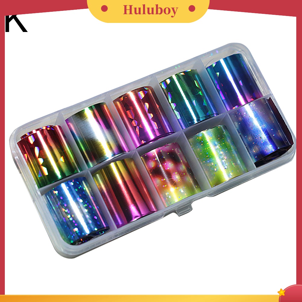 Huluboy Huluboy♡ 10 Rol / Set Stiker Foil Glitter Laser Untuk Dekorasi Manicure DIY