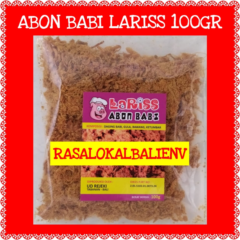 

ABON LARISS 100GR, ABON BABI LARIS, ABON BABI REJEKI, ABON MURAH, OLEH OLEH BALI