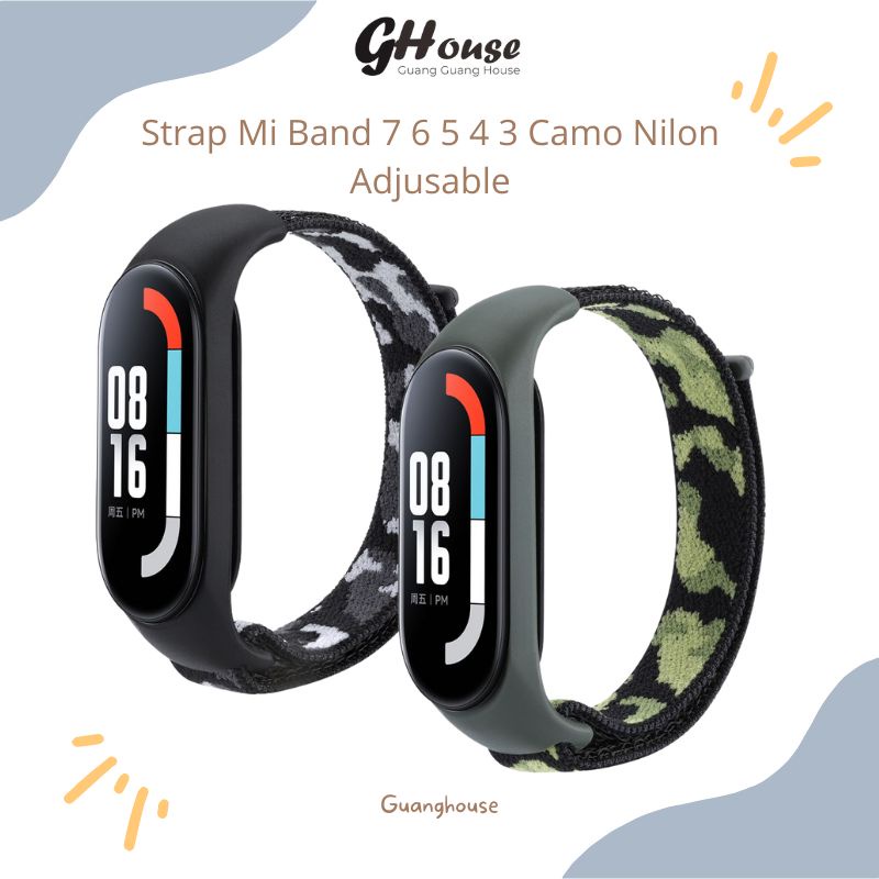 Strap Miband 7 6 5 4 3 Nilon Camo Tali Pengganti Xiaomi Mi band 7 6 5 4 3 Camo Nilon Color Pengikat Adjustable