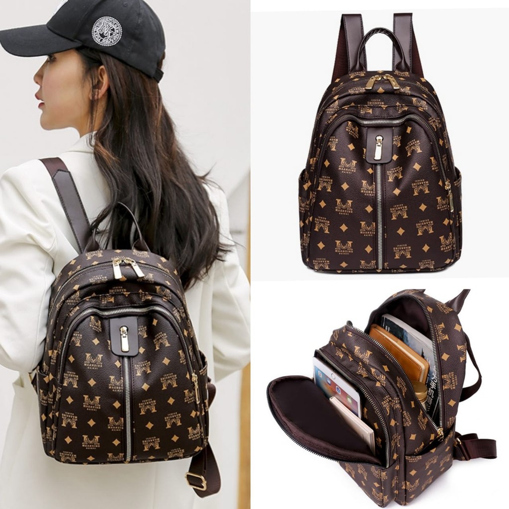 TAS RANSEL WANITA PREMIUM KULIT COKLAT VEILLO TA425B7 IMPORT BACKPACK PUNGGUNG SEKOLAH ABG KULIAH GENDONG FASHION KERJA KOREA MURAH ANTI AIR