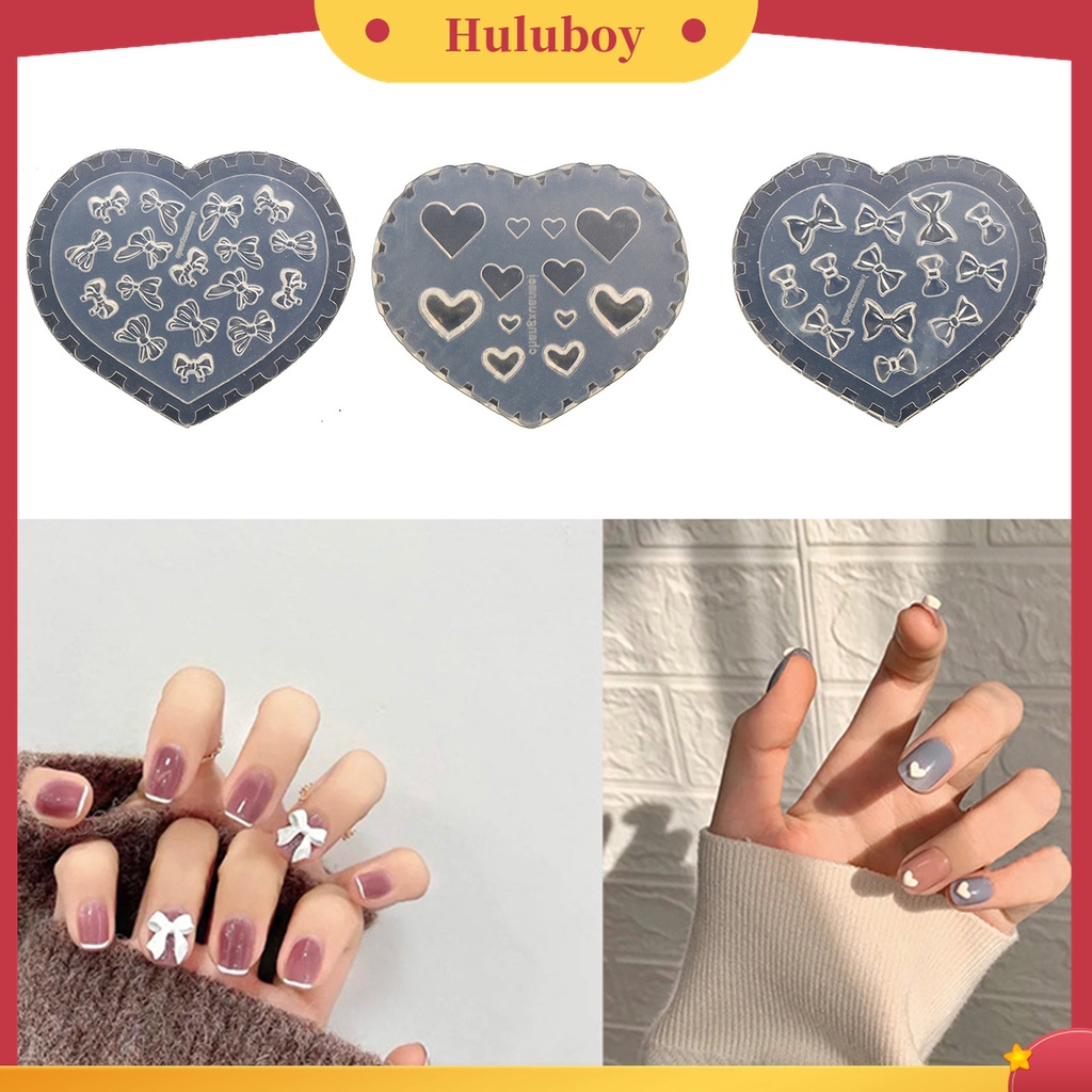 Huluboy Huluboy♡ Cetakan Nail Art 3D Bahan Silikon Transparan Motif Beruang Butterfly Untuk Salon