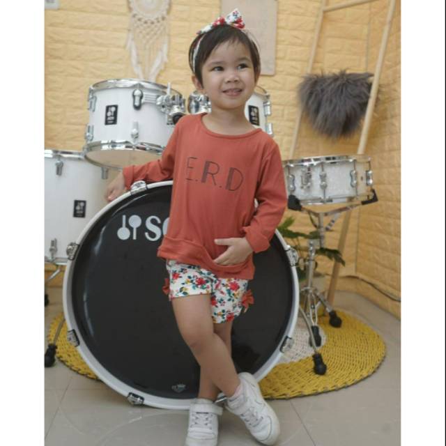 Florerd Earth Tone | setelan celana pendek bayi anak balita perempuan Erdans
