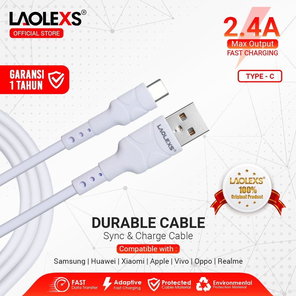 KABEL DATA MURAH / CHARGER LAOLEXS LC09 TYPE C SUPPORT 2.4A FAST CHARGING