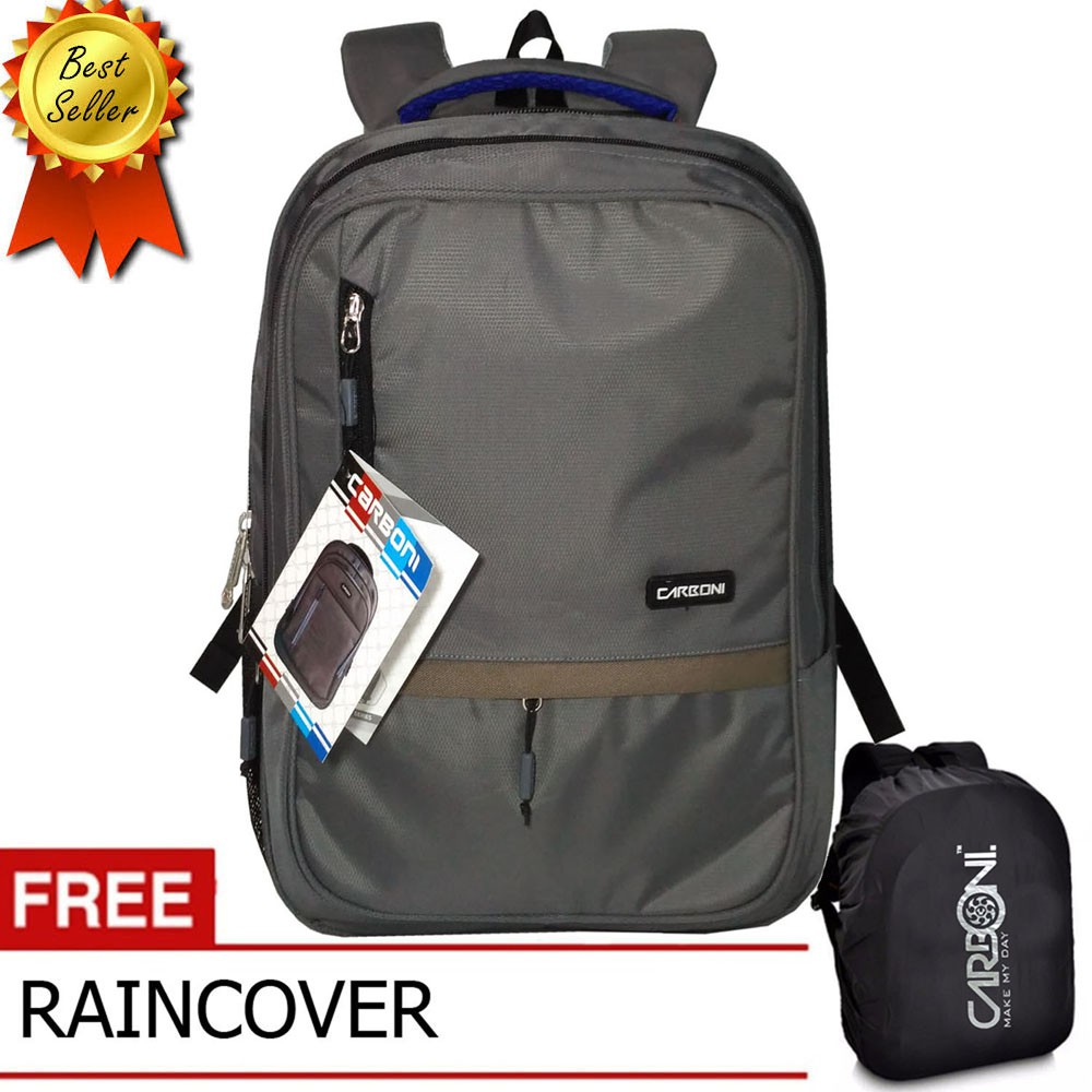 Carboni BackpacK Tas Ransel Laptop 15 Inchi RA00043 Sintetis Original - Grey + Raincover