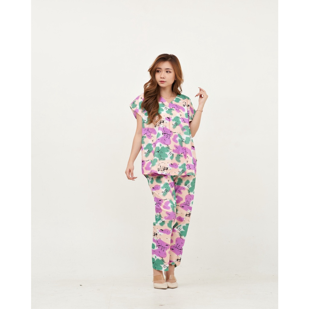IZANY Piyama One set  Korean allsize Celana Panjang / Set Cel / Daily Set-KORN TDYE AMRCNGREEN
