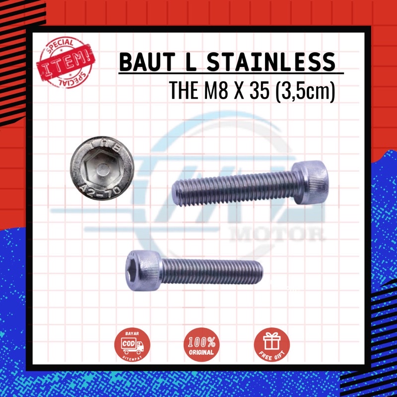 BAUT L M8X35 STAINLESS STEEL / BAUT L M8 X 35 SUS 304 / BAUT L STAINLESS M8 X 35 / BAUT L 8 X 35 SUS