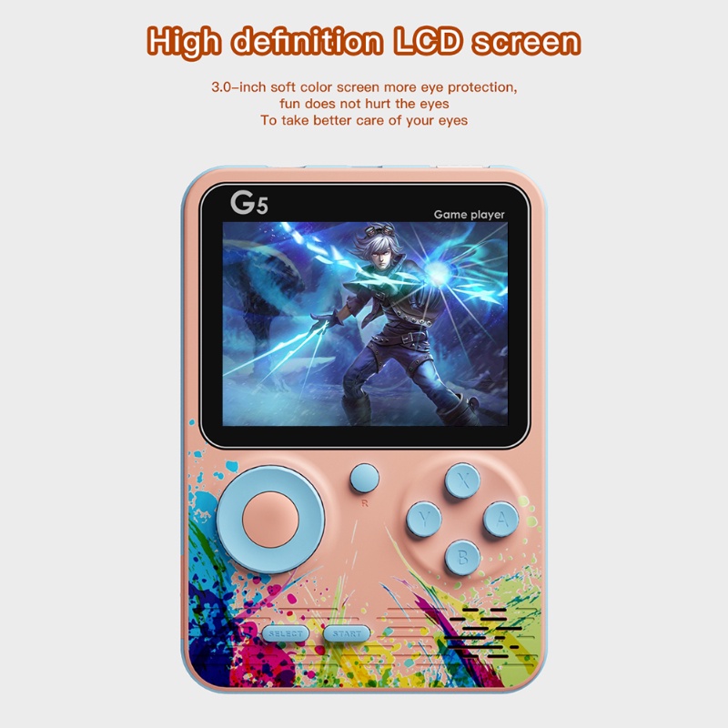 Gameboy G5 Console Portable Game Player Built-in Classic 500 Games Connect to TV or Gamepad 1000mAh 1 Player/2 Player Hadiah yang sempurna(Hanya beberapa game dua pemain yang dapat menggunakan stick)