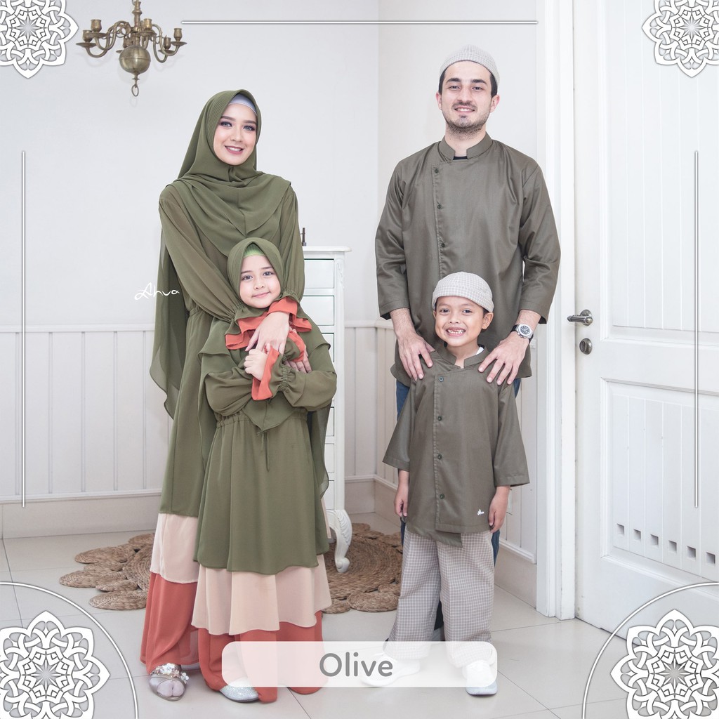 Sarimbit Keluarga Gamis & Koko warna Olive/Hijau (Saba Sabrina Family Set by Aahva)
