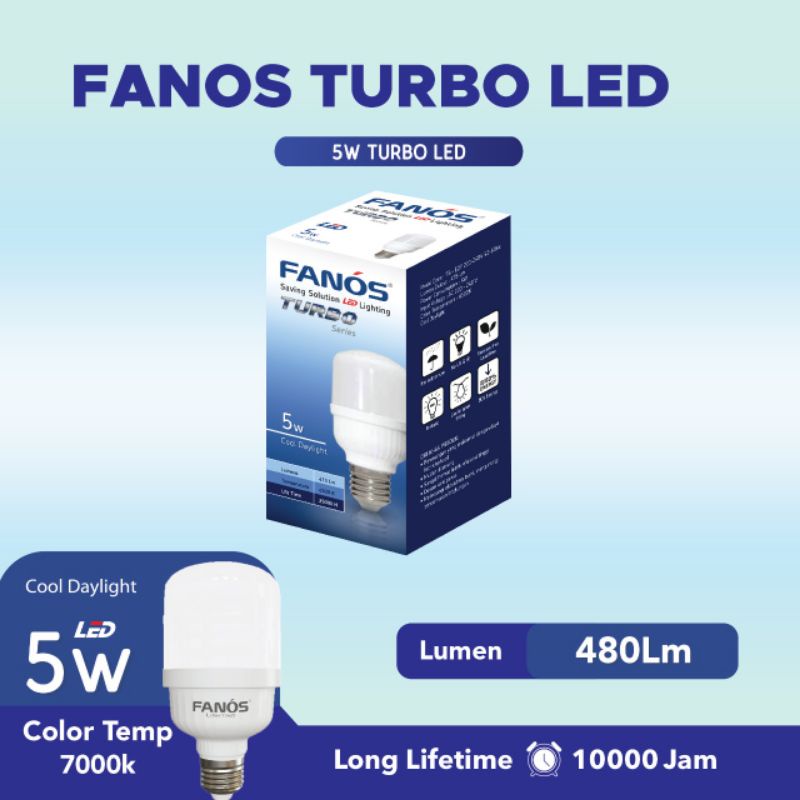 Lampu Led Fanos Turbo 5w 5 Watt Garansi 1 Tahun Cahaya Putih