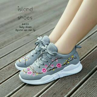  SEPATU  SPORT TALI  SNEAKERS  WANITA  MOTIF BUNGA LUCU SANTAI 