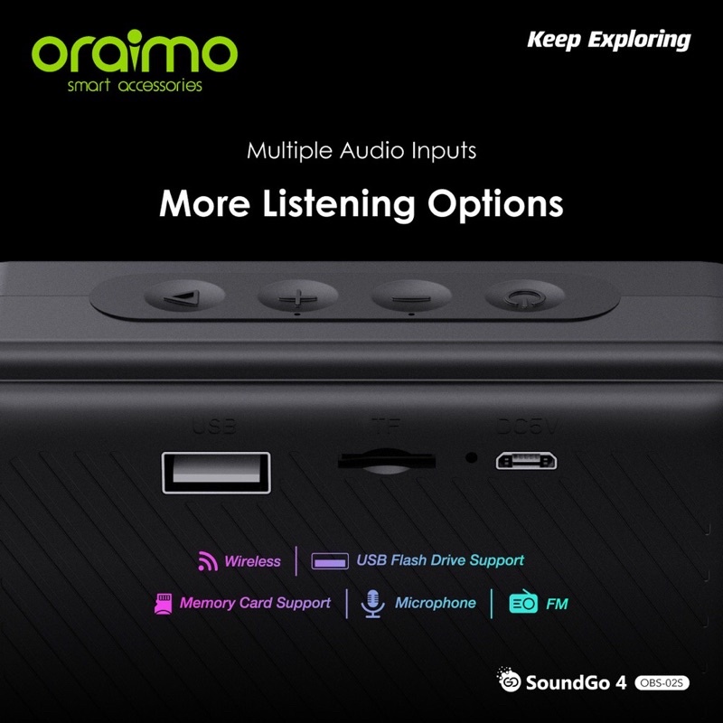 Oraimo OBS-02S SoundGo 4 Ultra-Portable Wireless Bluetooth Speaker - Garansi 1 Tahun