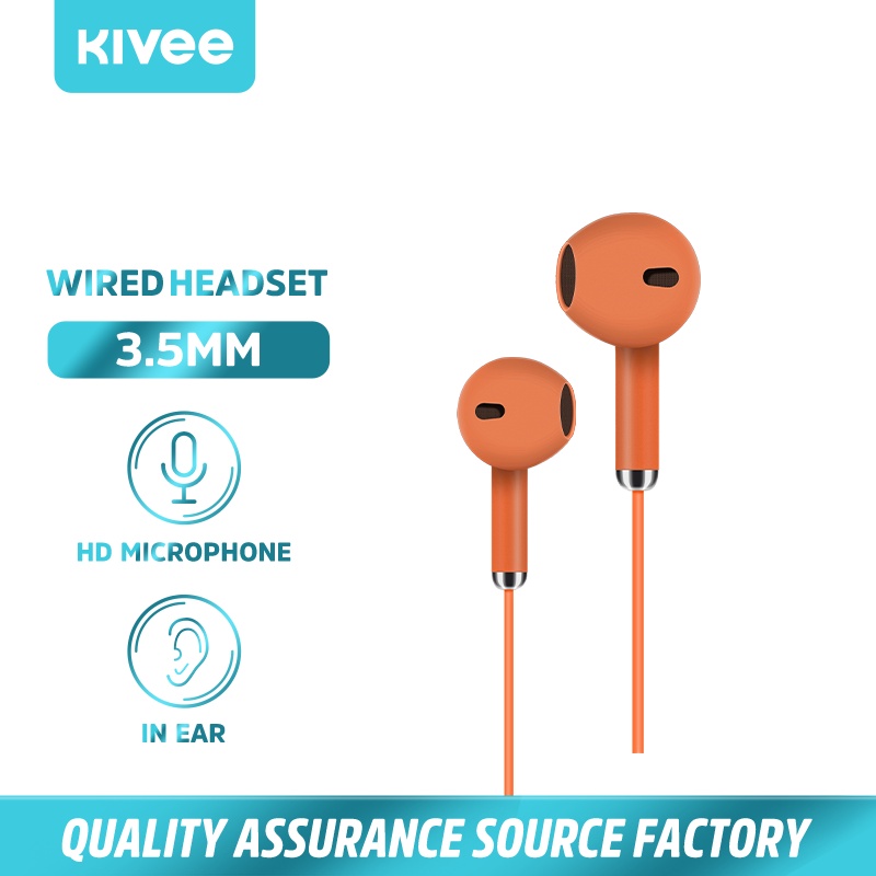 Kivee Headset earphone gaming macaron Original In ear universal Xiaomi oppo 3.5mm-KV-MT73 Orange