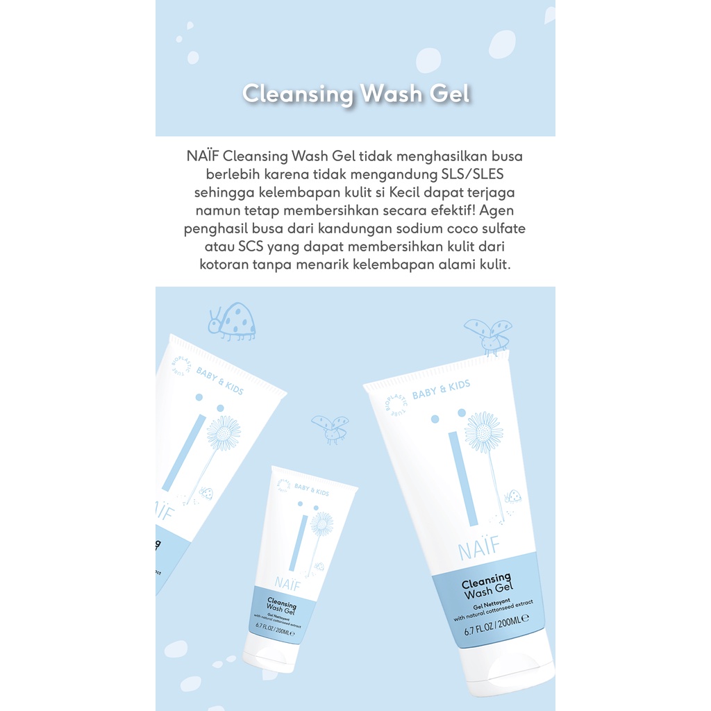 NAIF CLEANSING BABY WASH GEL 200ML / P003/KEMASAN BARU