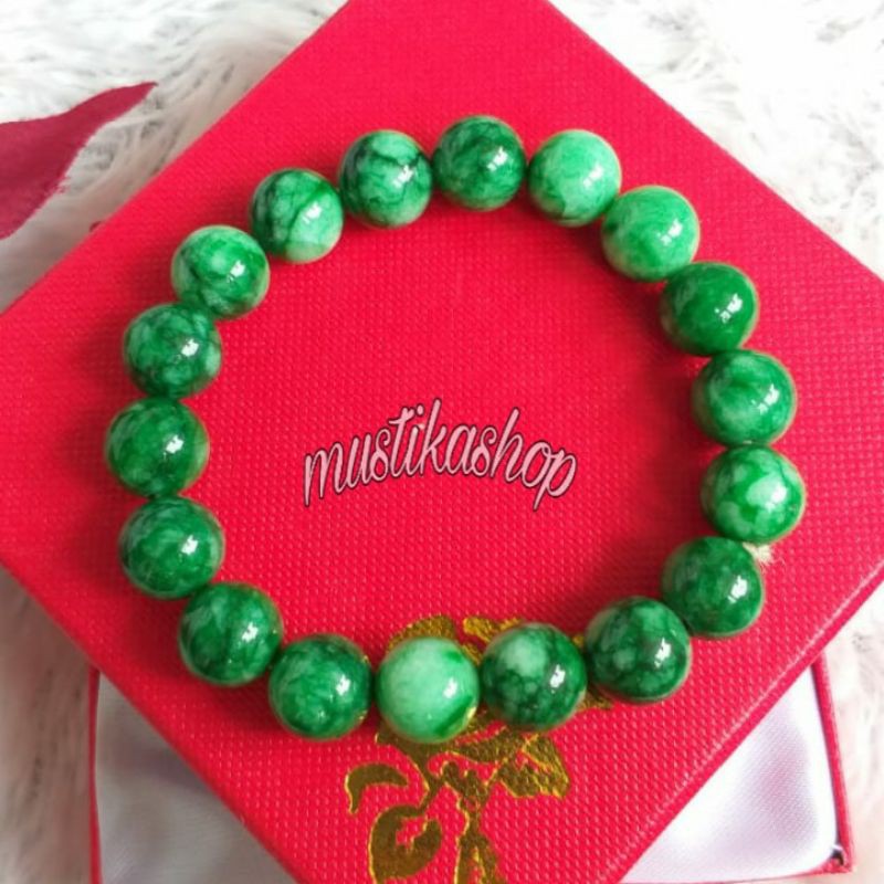 Gelang Giok Birma Hijau Natural Asli Batu Dingin Berserat