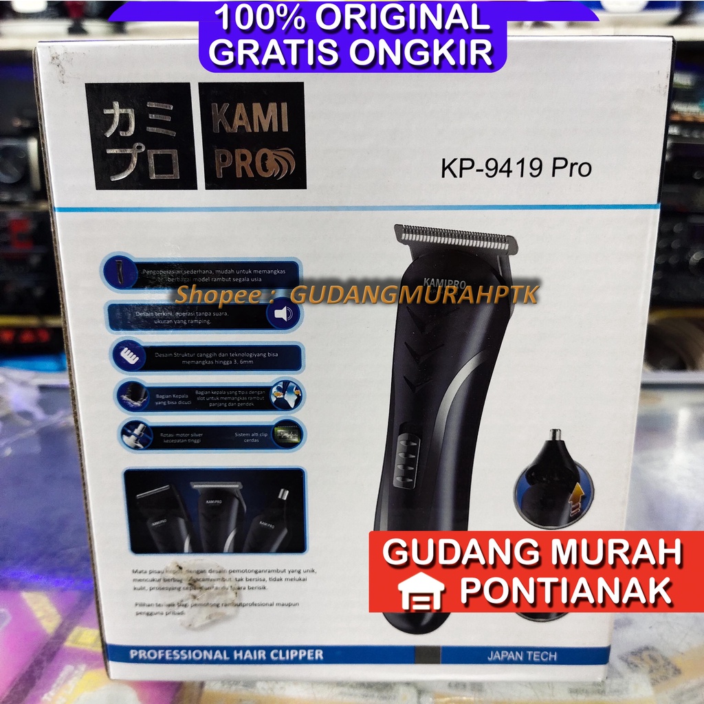 Alat Cukur Rambut Kumis Jenggot Hair Clipper KAMIPRO KP-9419 Charge Portable bisa di bawa jalan jalan