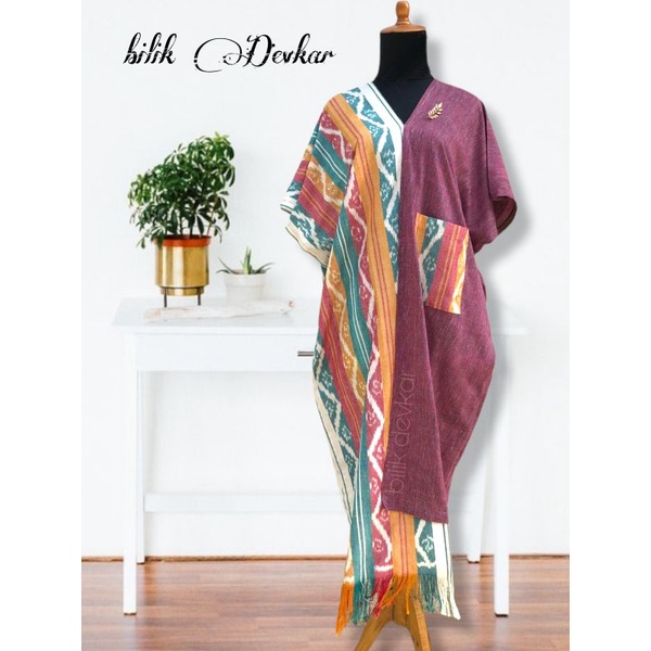 kaftan tenun - kaftan longgar - dress bigsize - dress jumbo