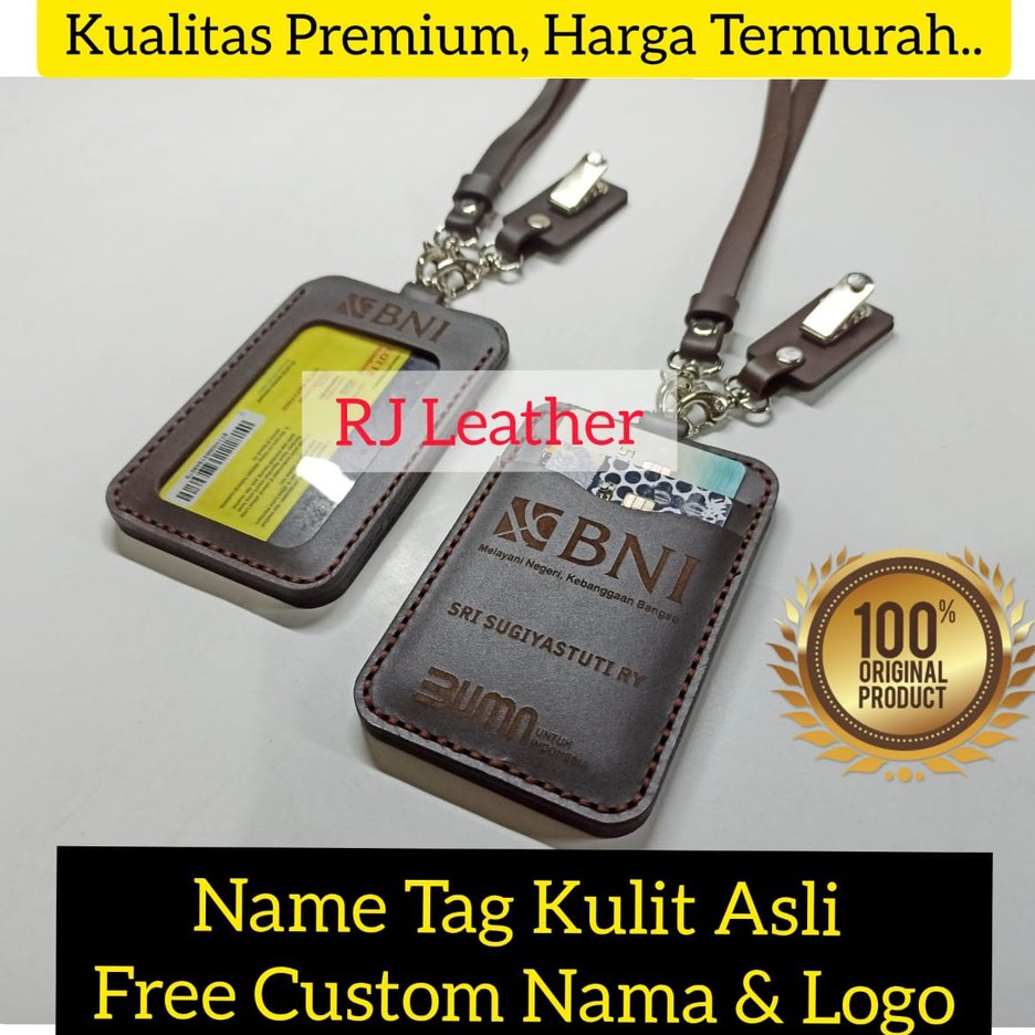 ID CARD HOLDER KULIT ASLI CUSTOM LOGO DAN NAMA, NAME TAG KULIT ASLI LOGO BANK BNI