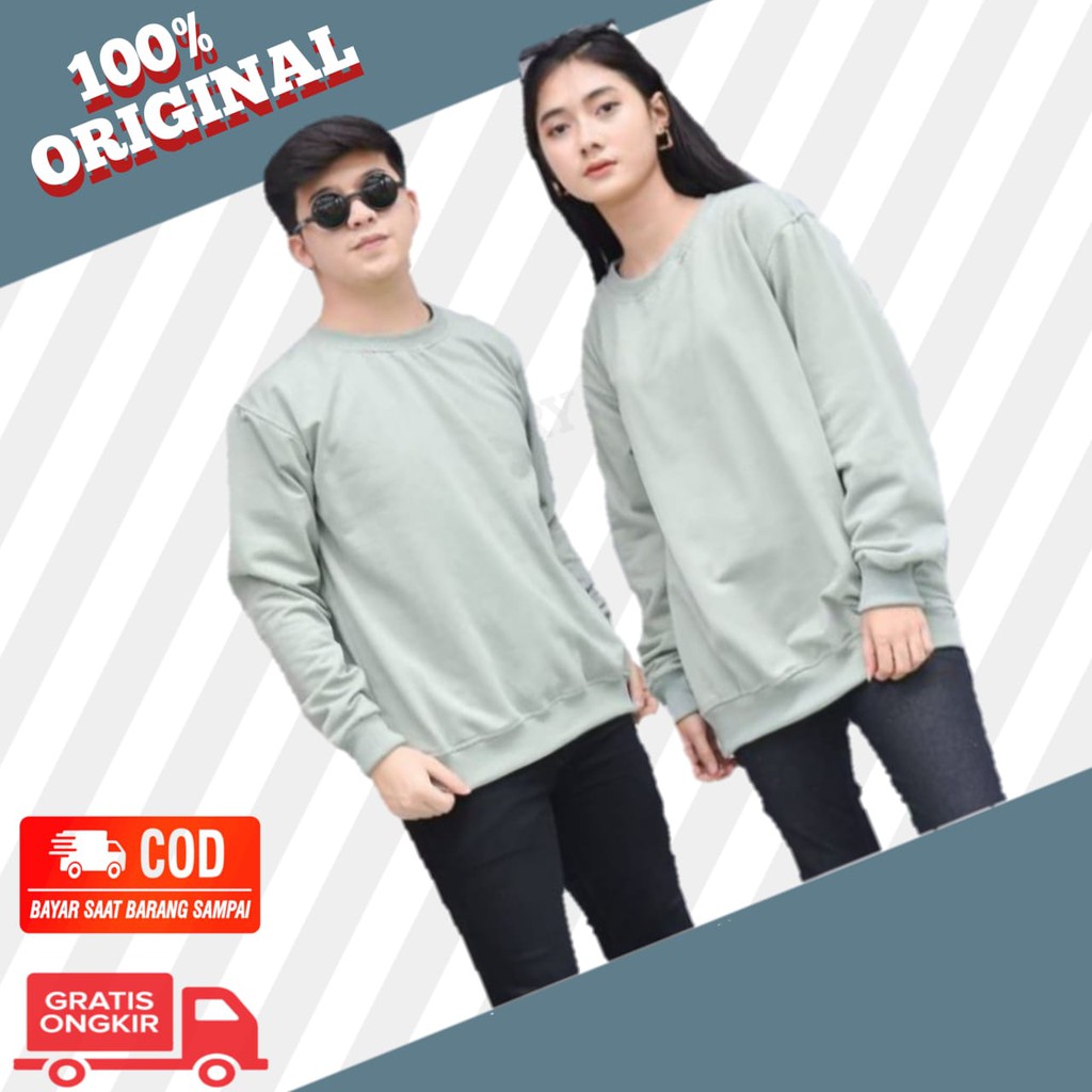 Basic Sweater Pria Wanita Polos M L XL XXL