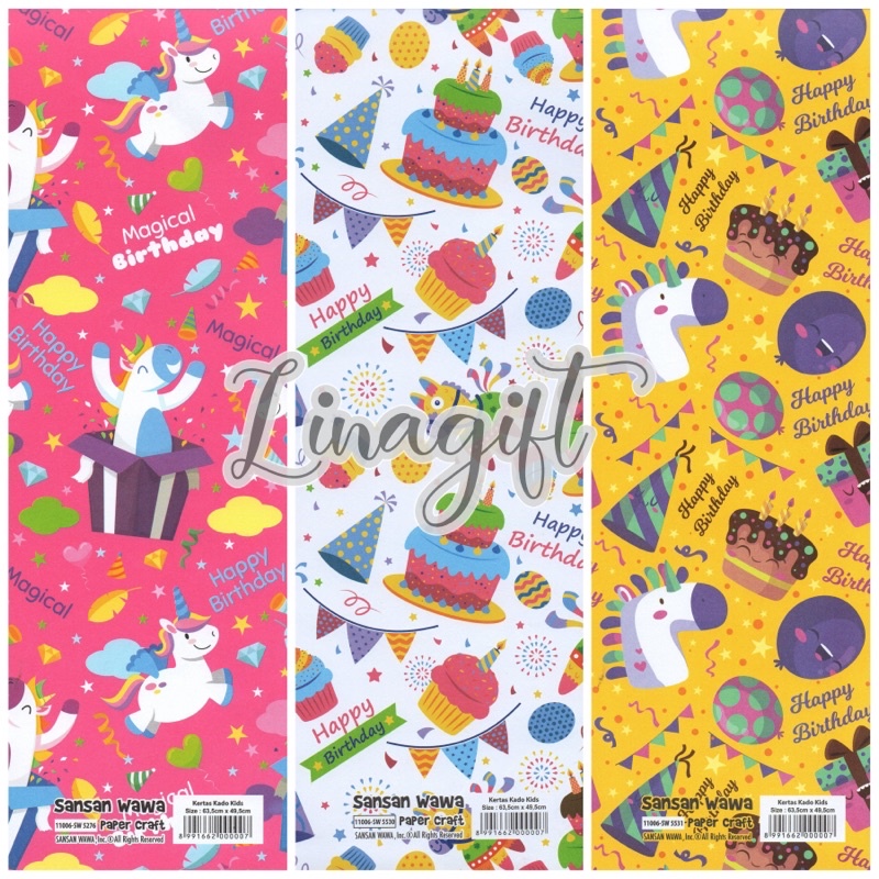 ( 5 Lembar ) UNICORN BDAY SANWA - Best Seller! KERTAS KADO HAPPY BIRTHDAY UNICORN - GIFT WRAP PAPER SANSAN WAWA HBD BDAY KUDA PONY ULANG TAHUN BALON KADO / FLAMINGGO / CUTE ANIMAL