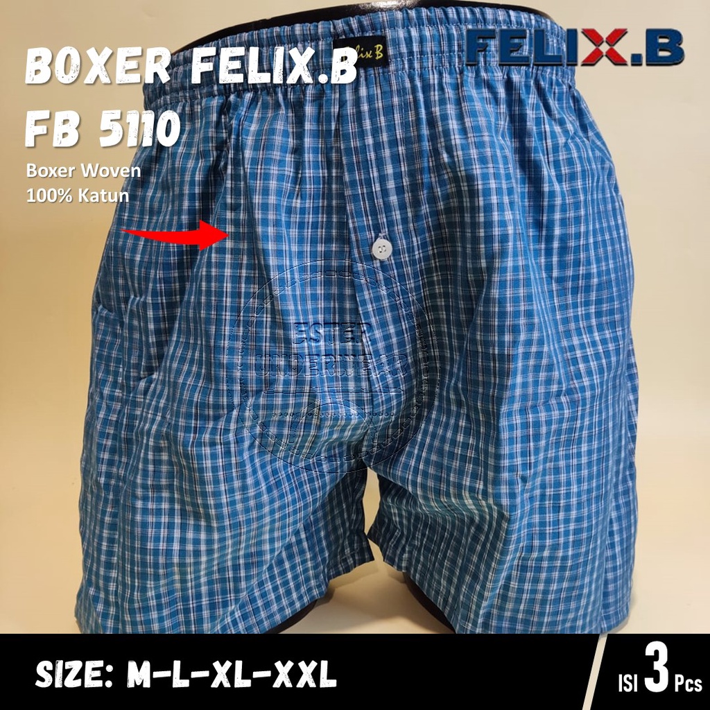 Felix.B Celana Boxer Woven Pria FB 5110 ISI-3Pcs