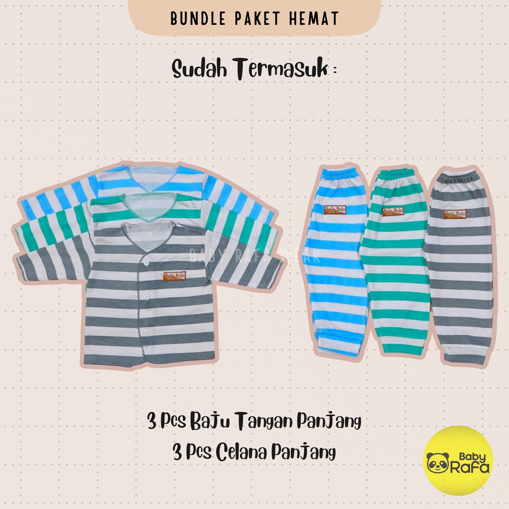 9 Stel / 18 pcs Paket Hemat Setelan Baju Bayi STRIPE SERIES merk SNI BOLO - BOLO