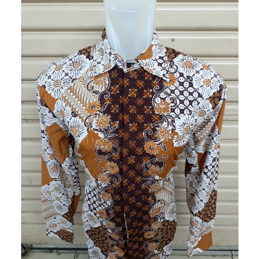 KEMEJA BATIK PRIA / KEMEJA MOTIF BATIK LENGAN PANJANG DAN LENGAN PENDEK MOTIF WAJIK KUNING