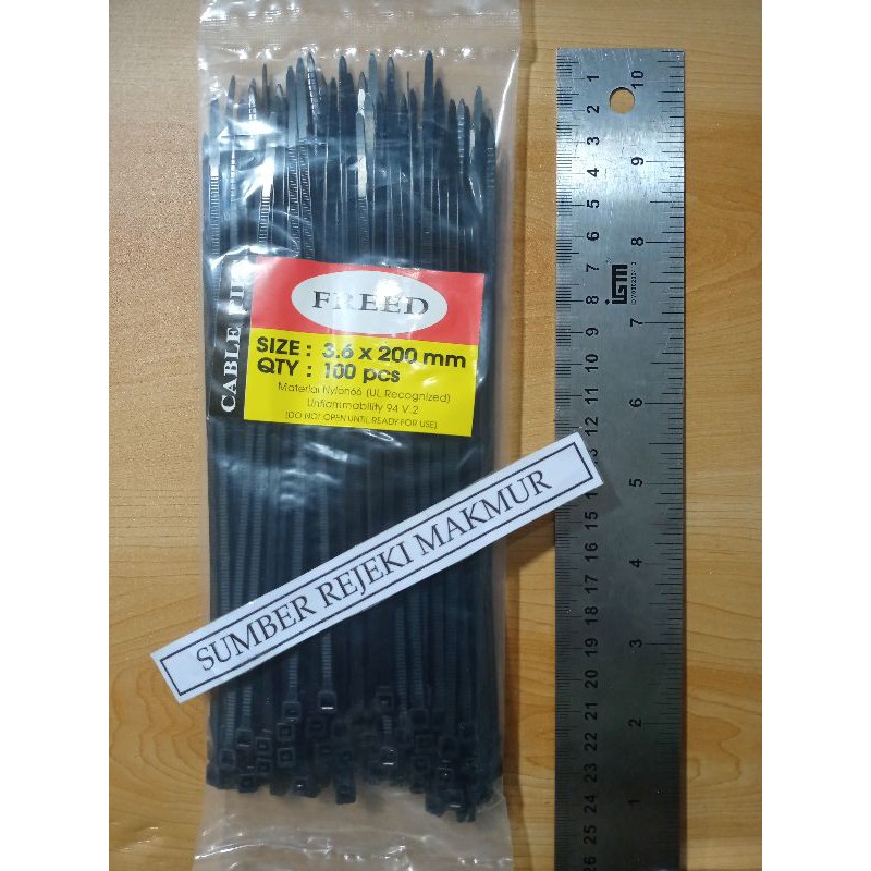 [100 pcs] Kabel tis ukuran 3.6 x 200 mm warna hitam cable ties
