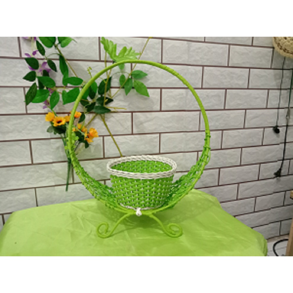 Pot Bunga Keranjang rotan vas rotan plastik  Vas bunga Rangka besi Pot minimalis Rumah Dekor Pot Bun