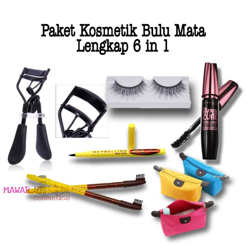 Paket kosmetik bulu mata lengkap 6 in 1