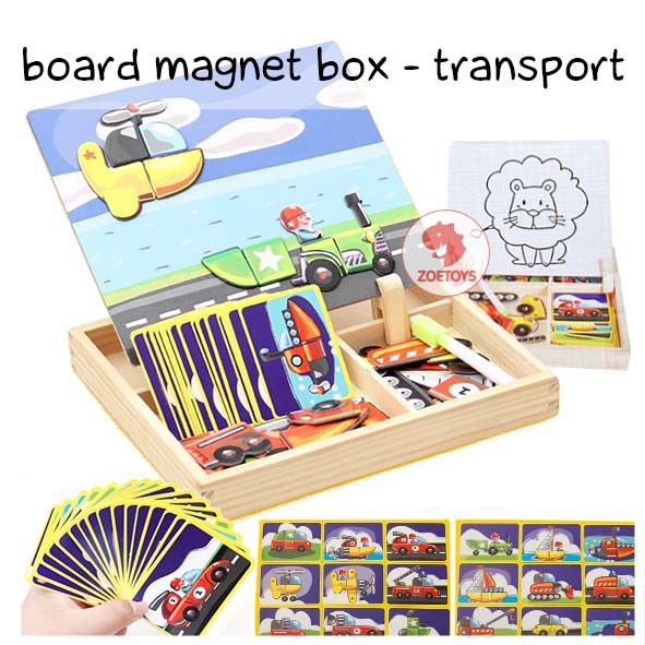 Zoetoys Board Magnet Box Hanzi Occupation Zoo Farm Transport Face | 2in1 Magnetic Puzzle 3D Jigsaw Wooden Box Educational Blackboard WhiteBoard Papan Tulis Belajar Bahasa Mandarin Jenis Pekerjaan Mainan Edukasi Anak | Cari kado natal