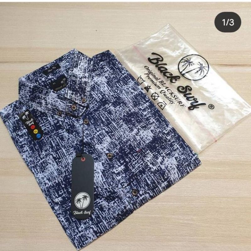 kemeja pria motif lengan pendek|kemeja  black surf premium