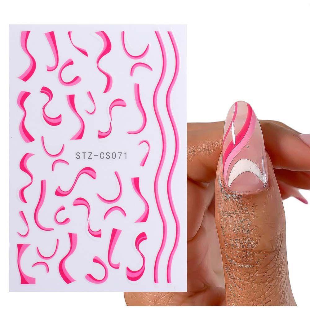 AUGUSTINA Agustin 3D Stiker Nail Art Pink Putih Swirl Wave Lines Sliders Decals DIY Aksesoris Nail Art