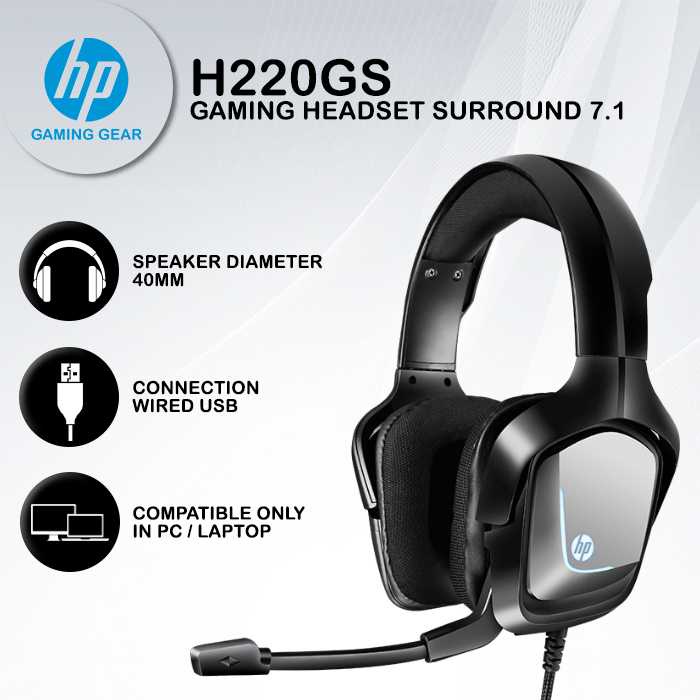 Headset Gaming HP H220GS - The Real 7.1 Surround Blue LED USB Wired